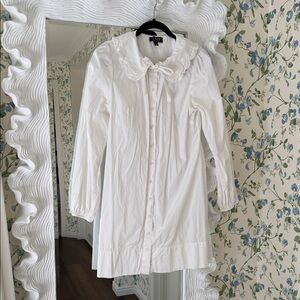 White Button-Up Dress with Ruffled Collar JCREW